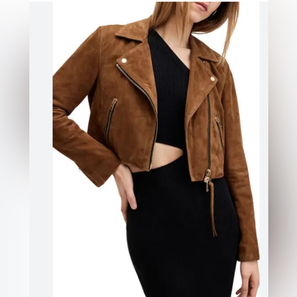 AllSaints Genuine Suede Dalby Jacket (Color: Camel)